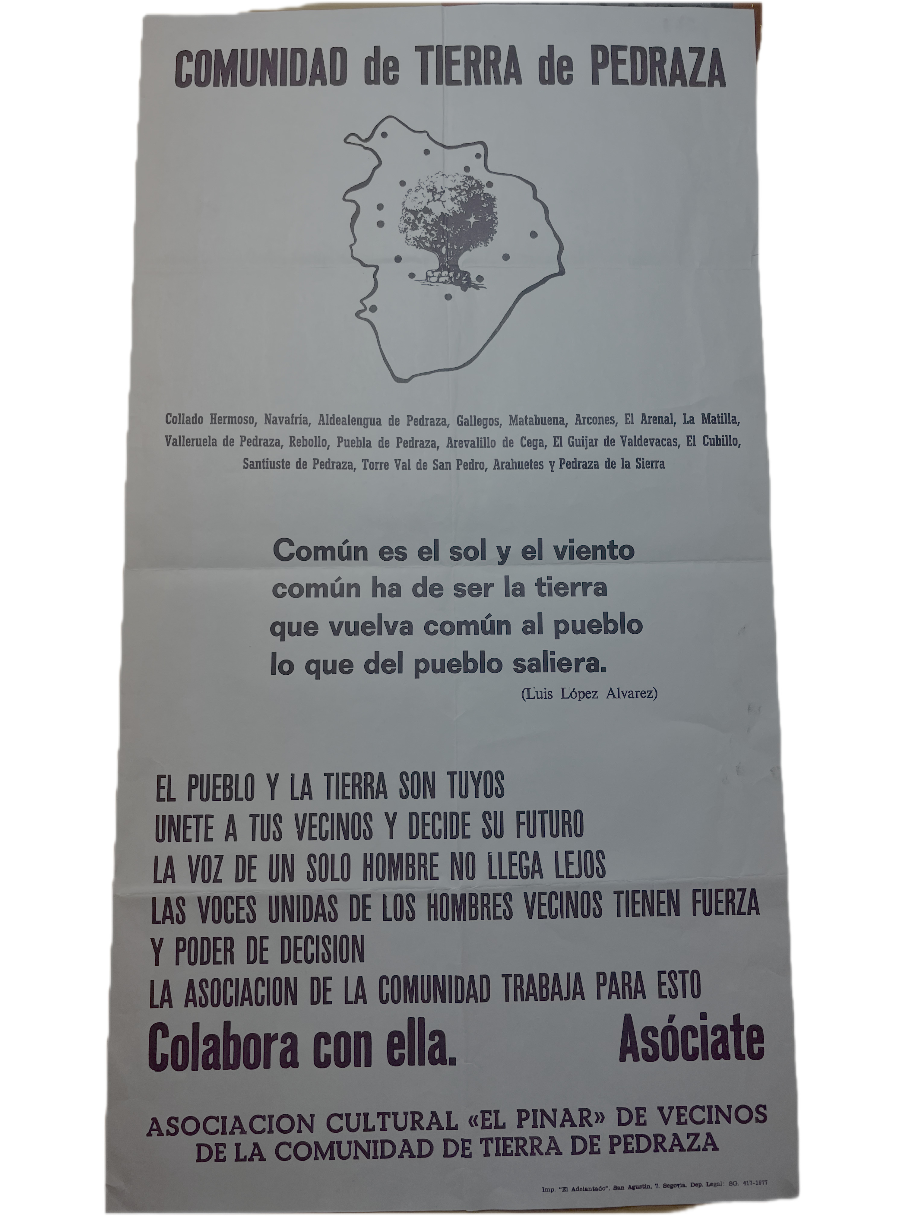 Cartel de COMUNIDAD de TIERRA de PEDRAZA