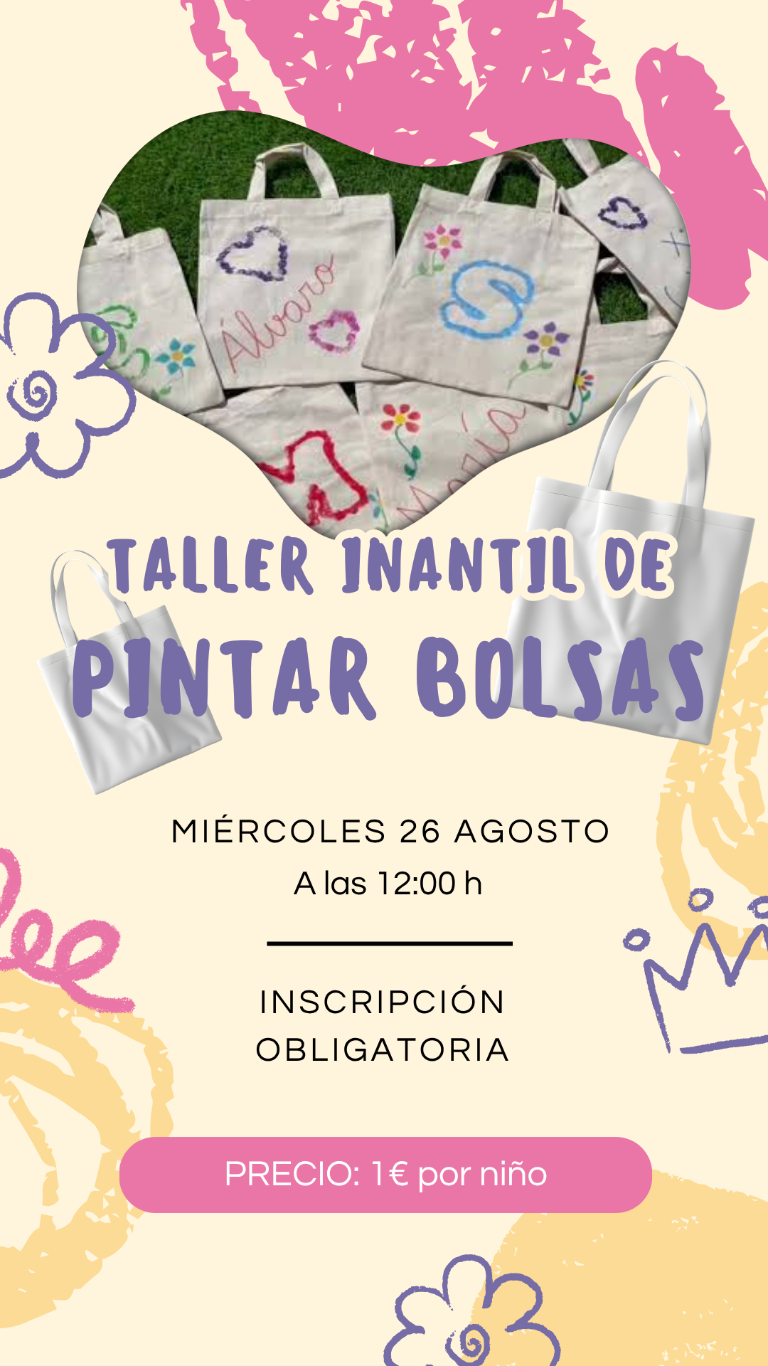 Taller infantil de pintar bolsas de tela