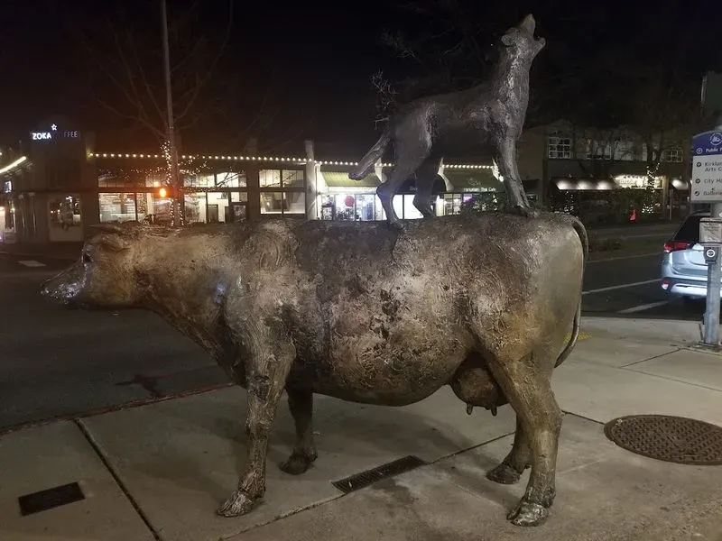 Cow And Coyote Statue