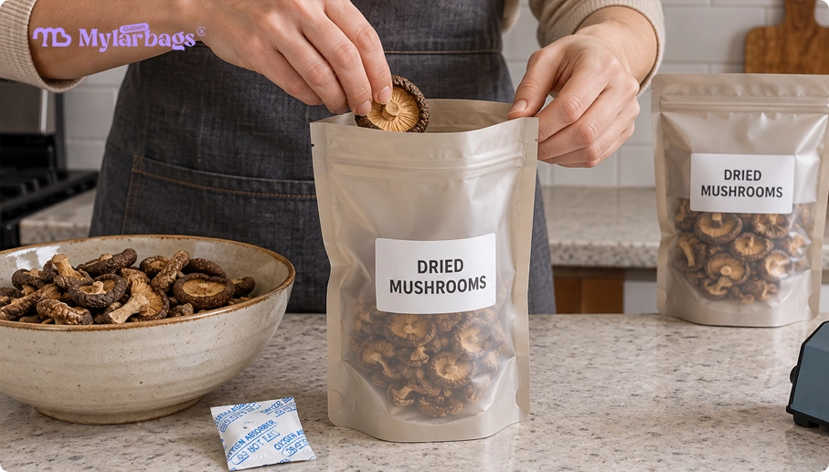 Dried Mushrooms in Mylar Bags