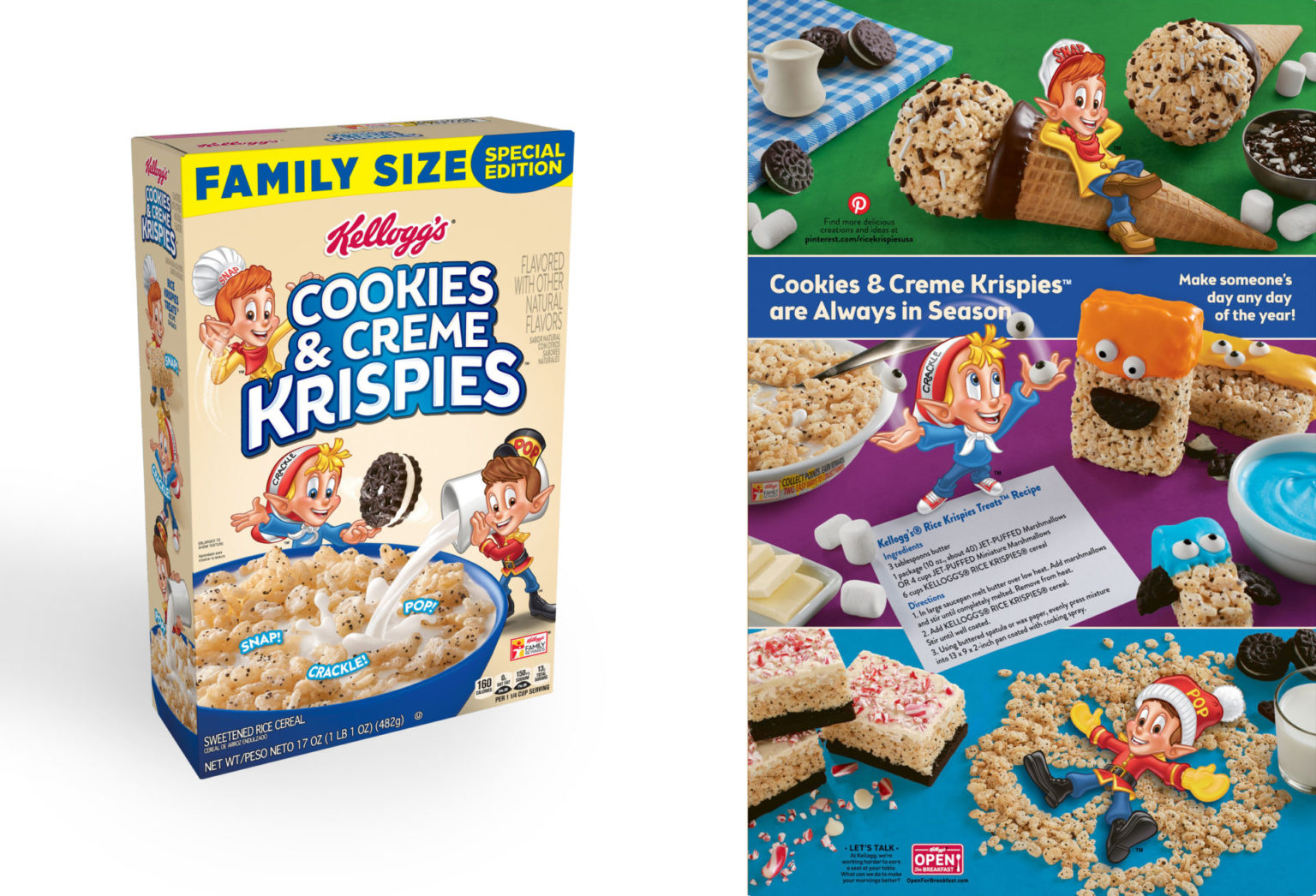 photo of cookies and creme rice krispies box and product information 