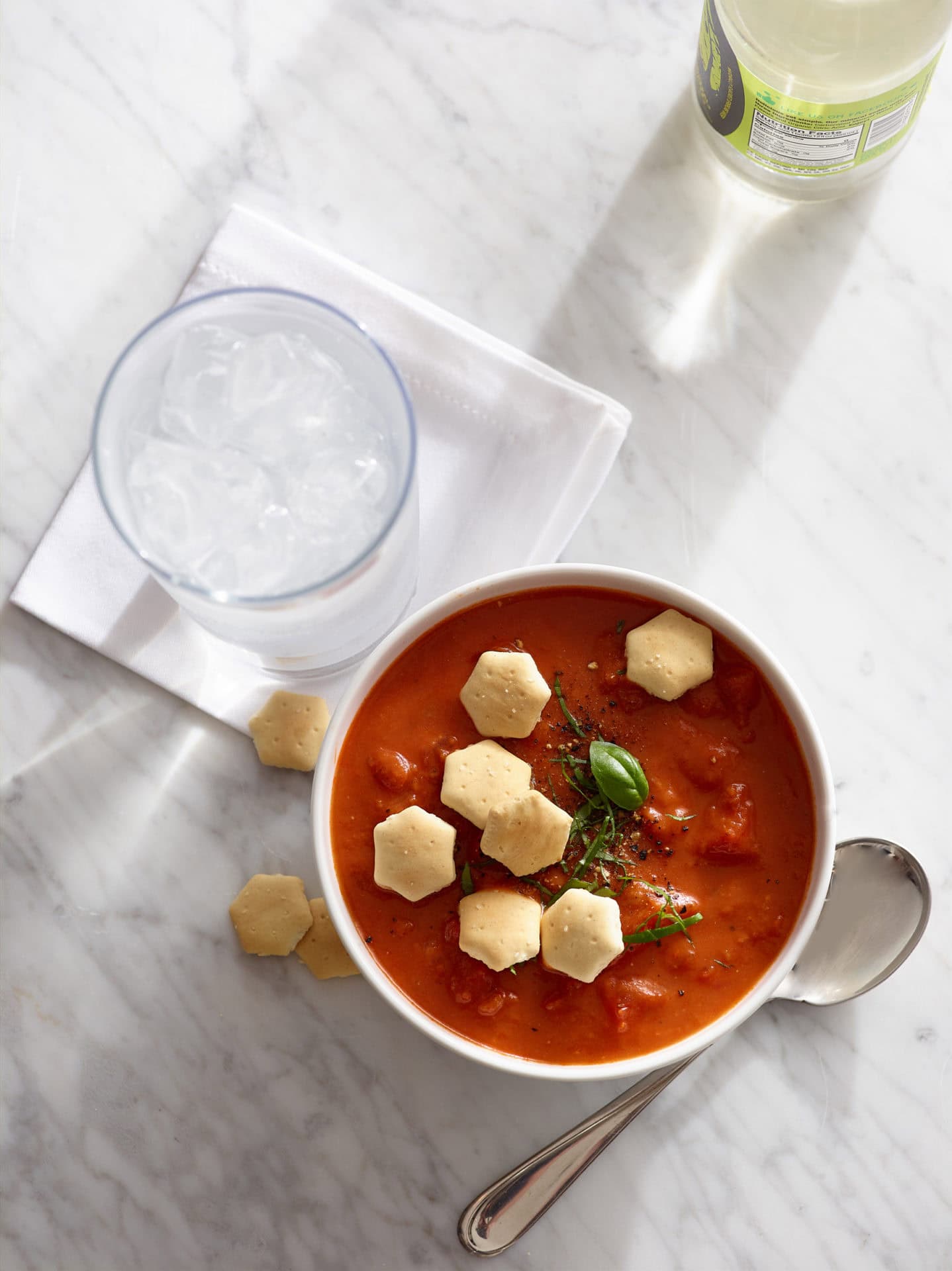 oyster crackers in tomato soup bowl 