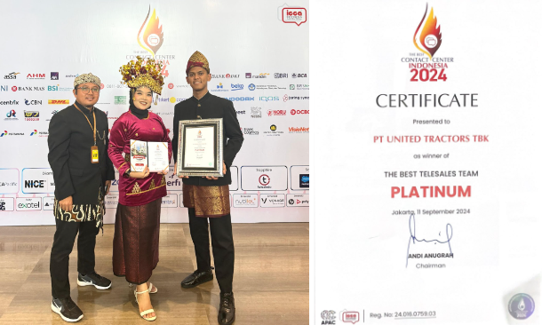 Buktikan Kualitas Layanan Telesales Terbaik, United Tractors Raih Penghargaan The Best Contact Center Indonesia 2024