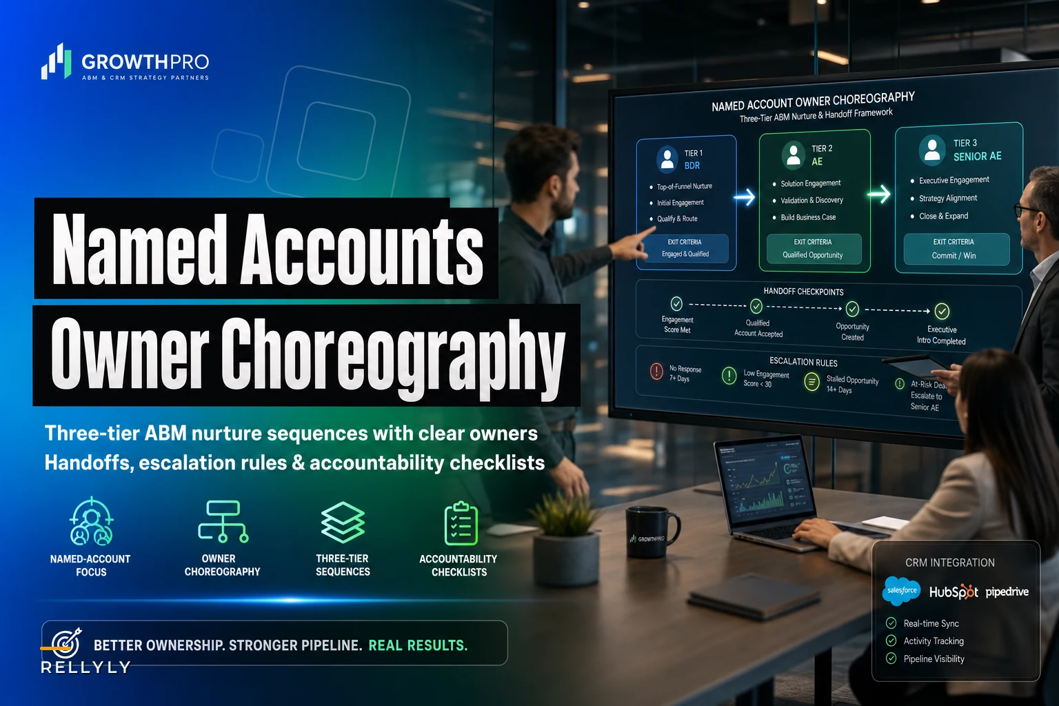Named-account ABM nurture playbook with owner choreography and three-tier sequences