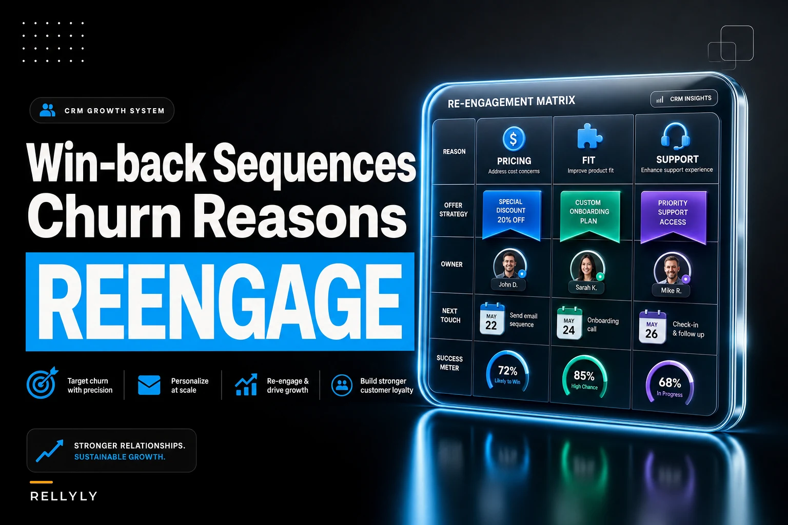 Win‑back sequences mapped to churn reasons: offers, timing and success criteria