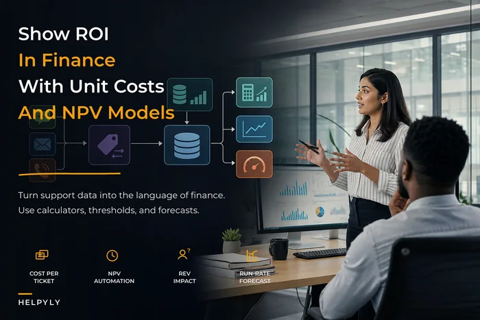 Show support ROI in finance terms: cost-per-ticket calculators, automation NPV templates and run-rate models