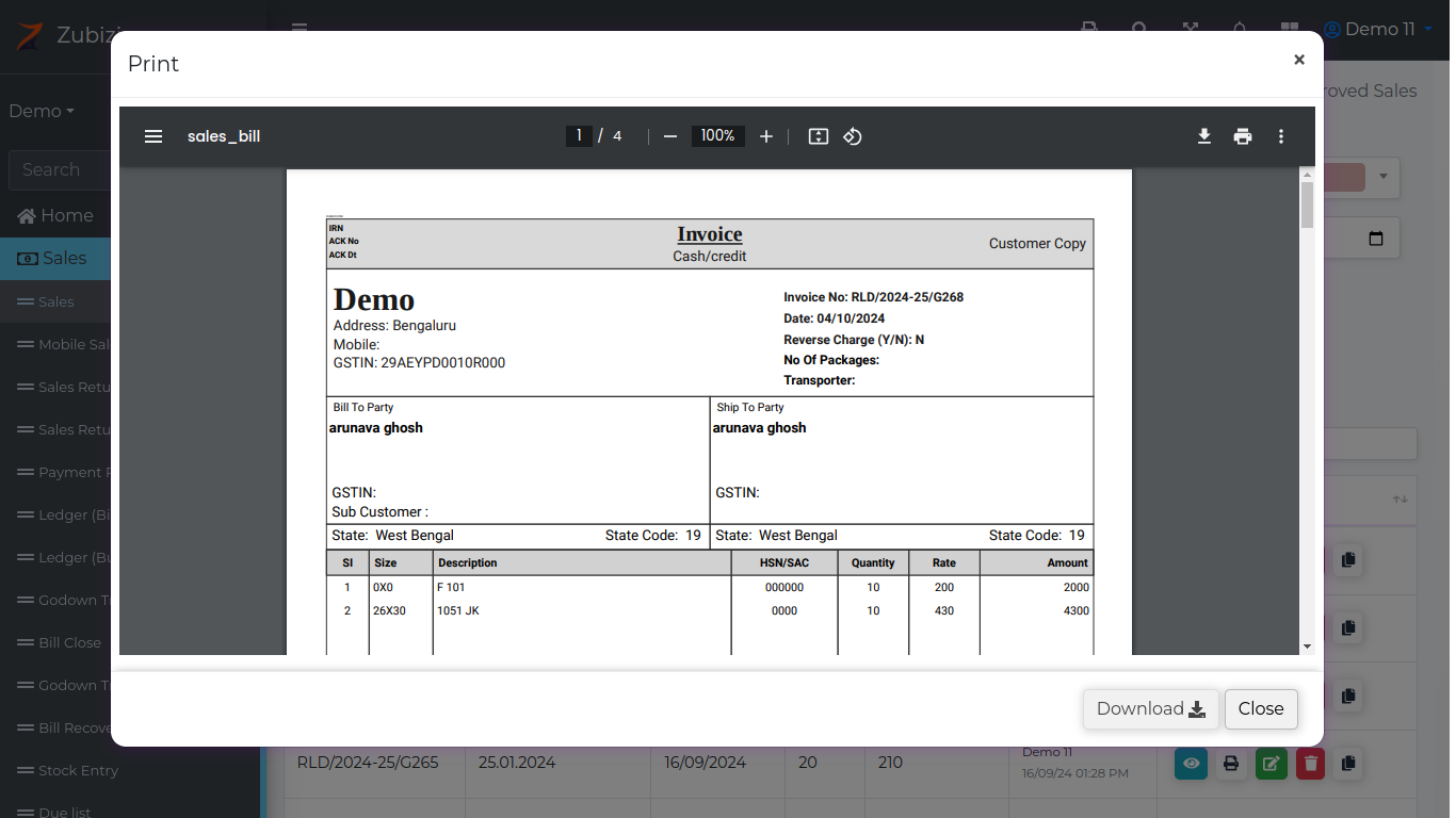 Zubizi Web Solutions invoicing