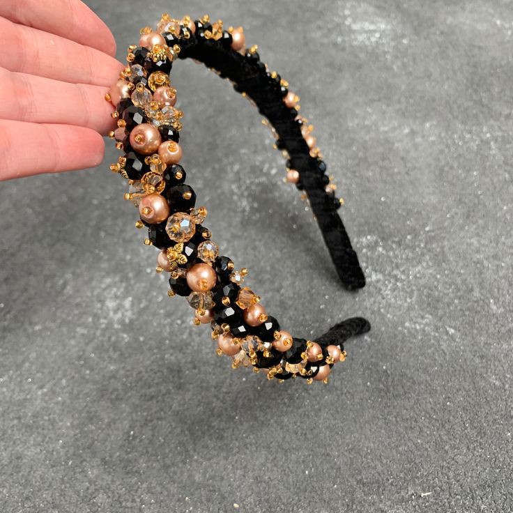 Golden Touch Hand-Beaded Black Headband