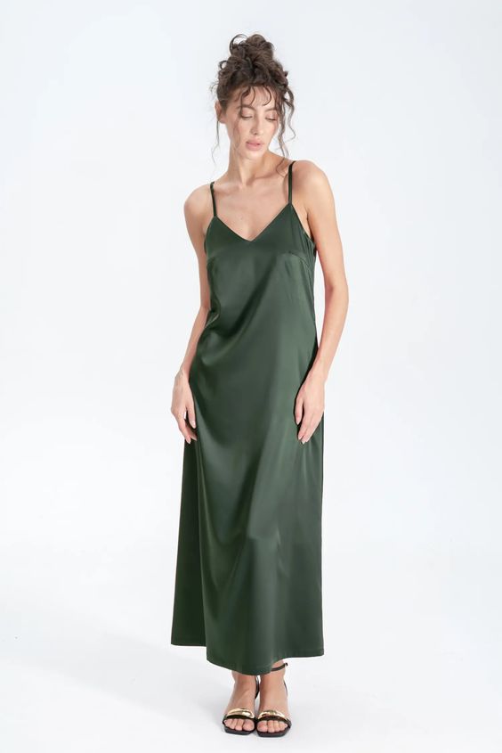 Long Silky Satin Slip Dress Nightie in