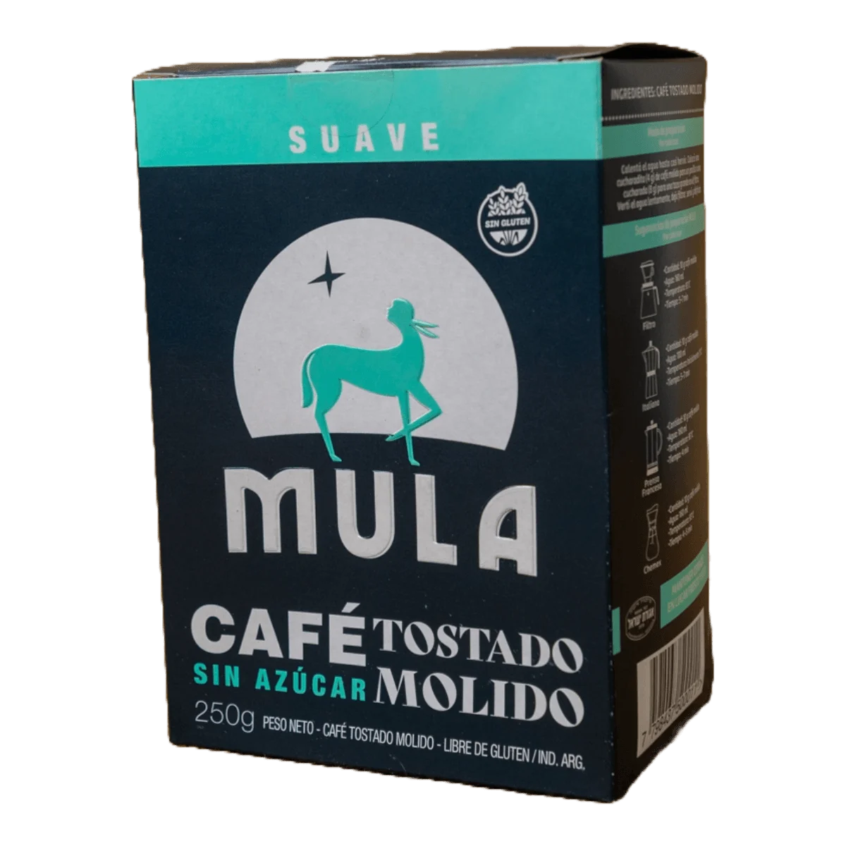 Café tostado molido suave sin azúcar 250g Mula