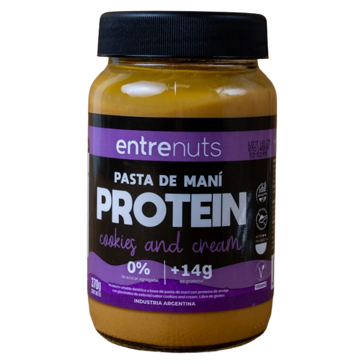 Pasta de maní proteica cookies and cream 370g Entrenuts