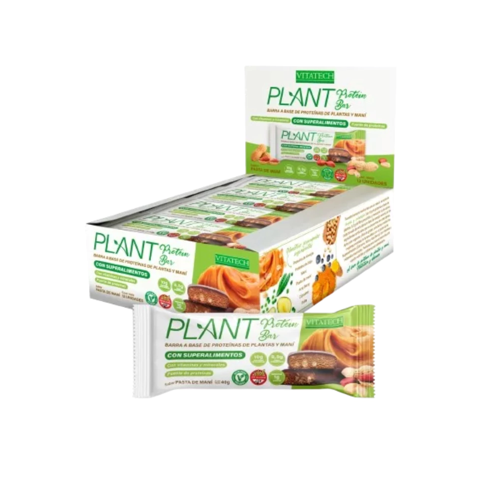 Barra proteica vegetal con superalimentos y pasta de maní 40g x12u Vitatech