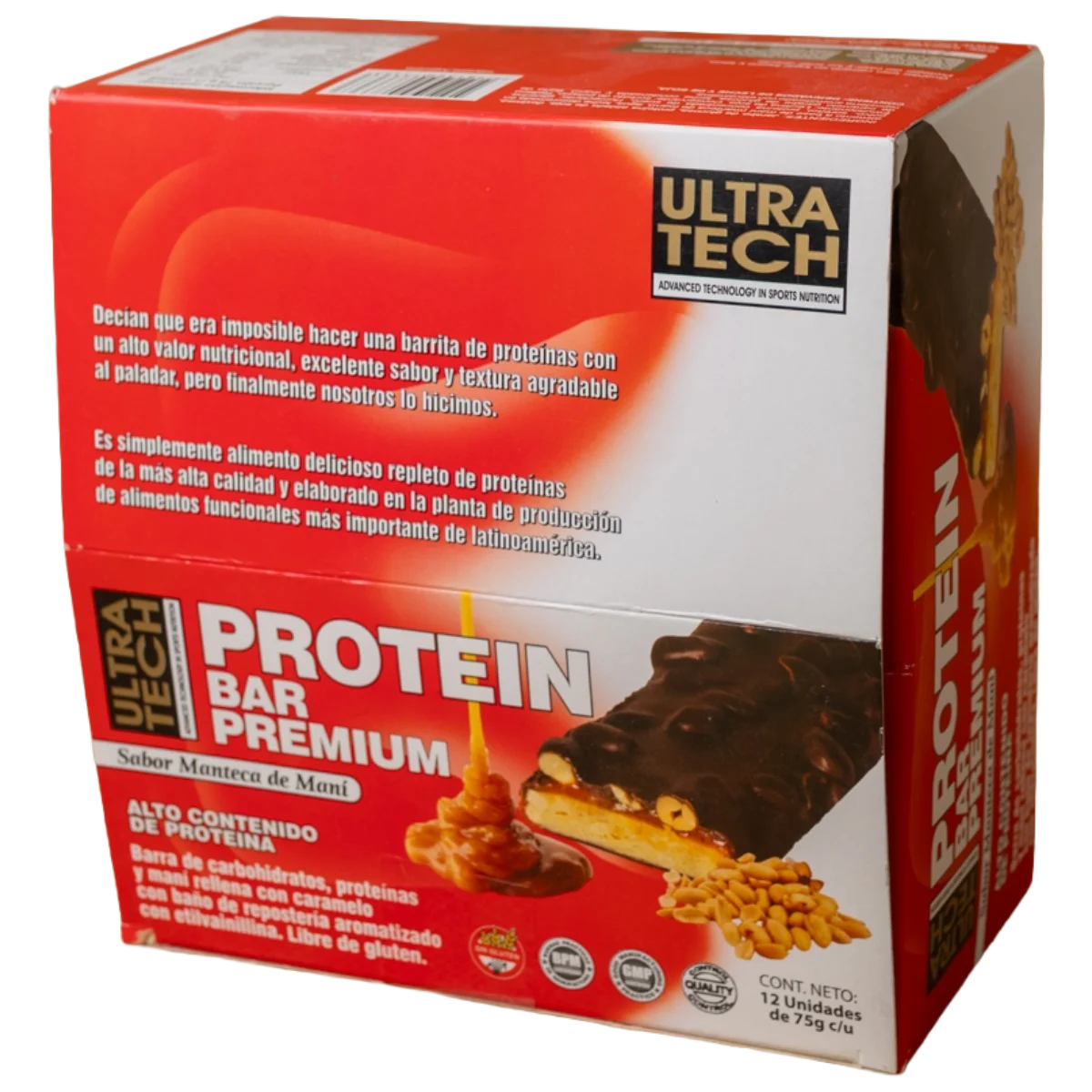 Barra proteica premium de manteca de maní 75g x12u Ultra Tech