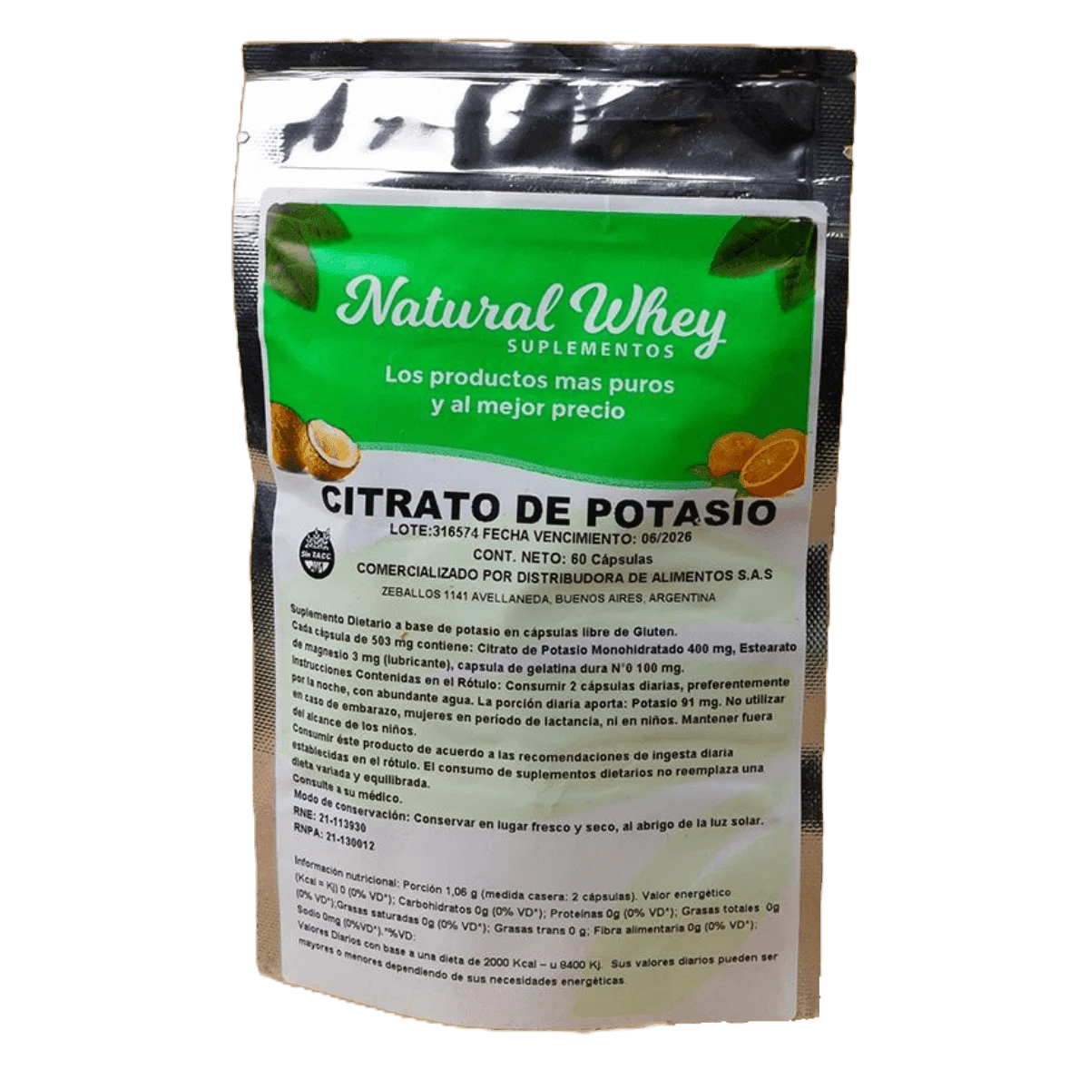 Cápsulas de citrato de potasio 60u Natural Whey