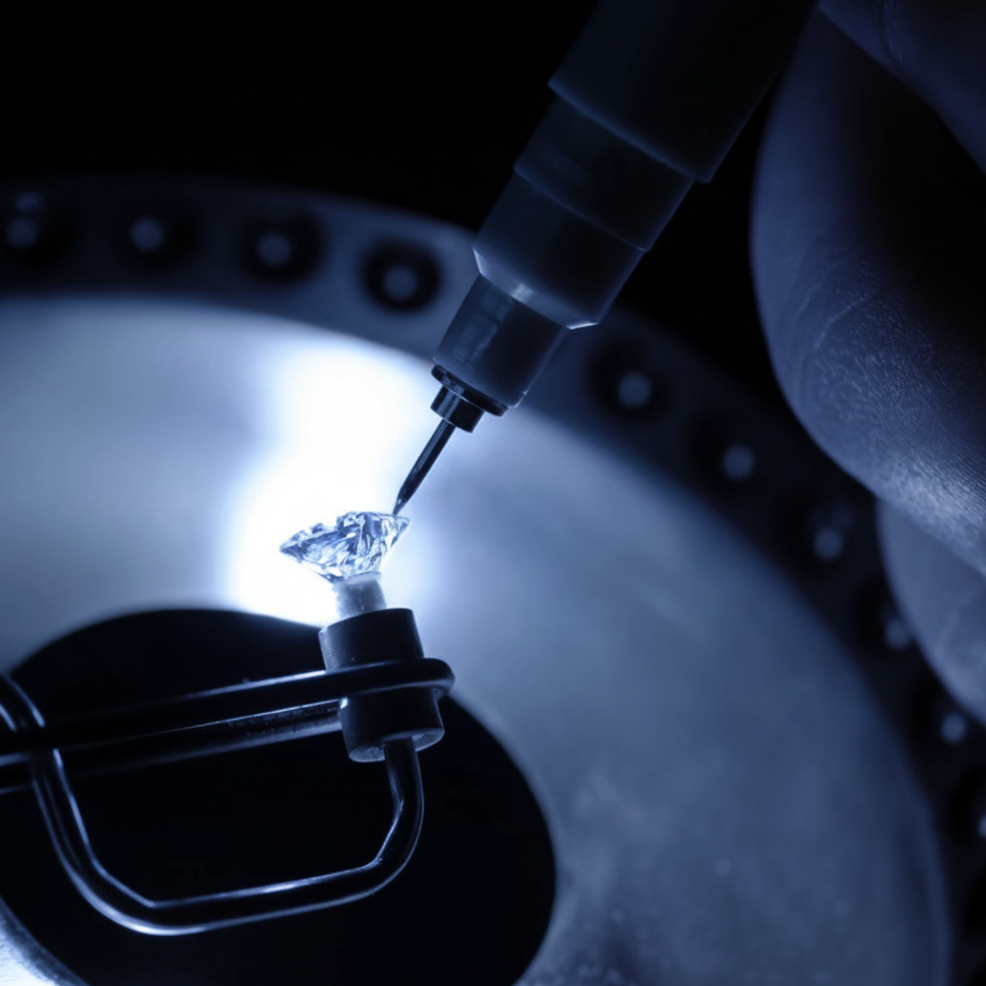 A gemologist grading a diamond with tweezers.