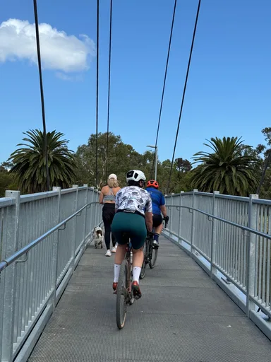 Crossing the river on the Maribyrnong River Trail
