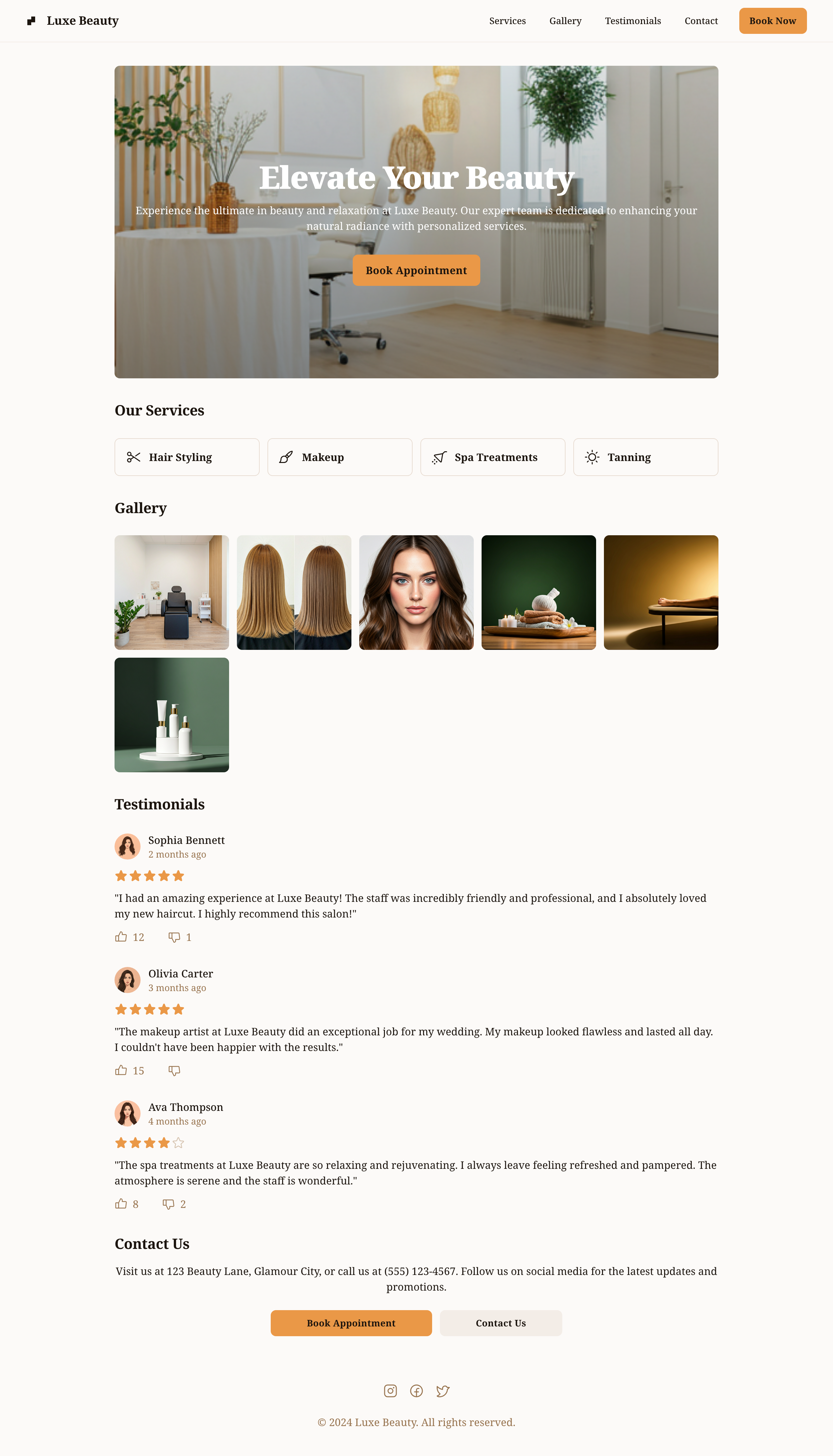 Beauty salon website example