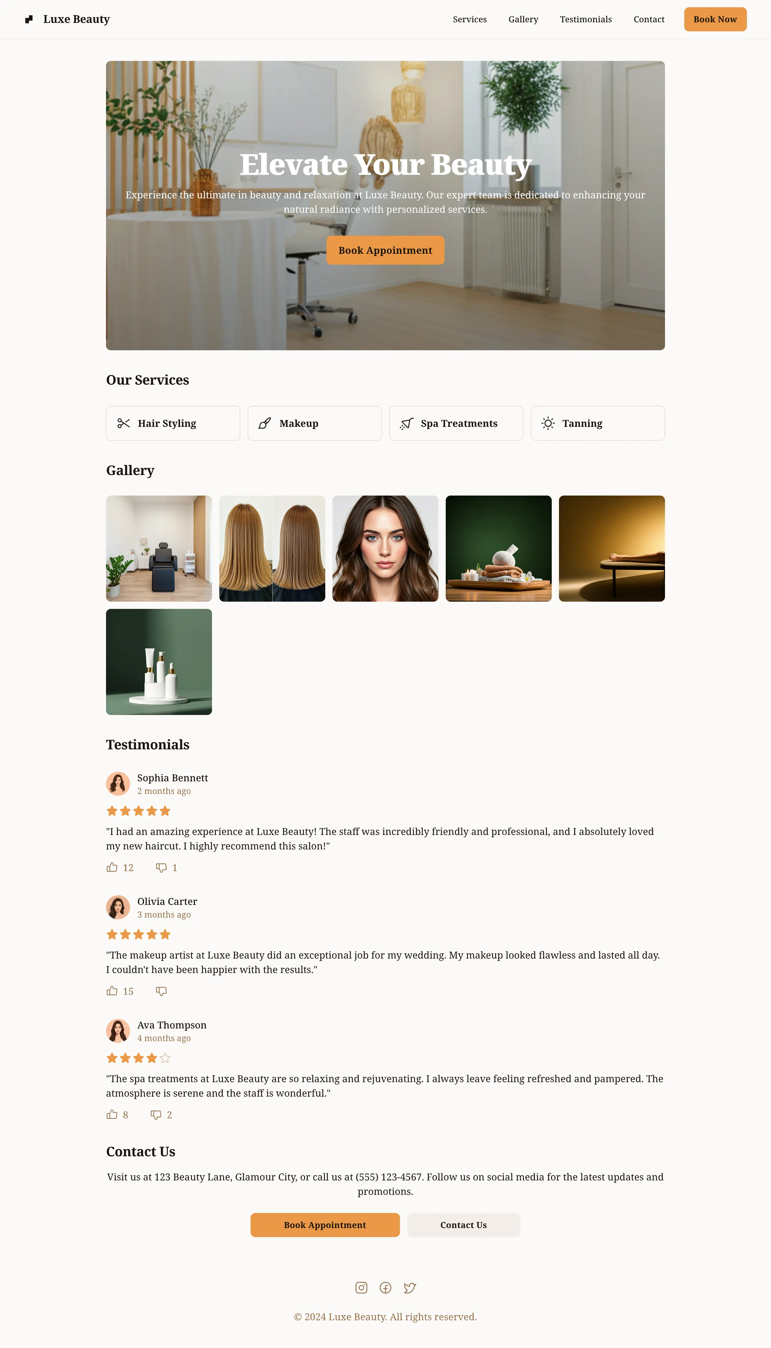 Beauty salon website example