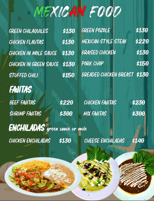 Example of a digital restaurant menu page