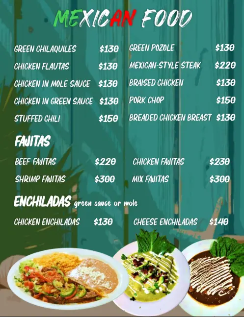 Example of a digital restaurant menu page