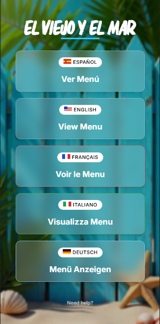 Example of a mobile UI for a digital menu