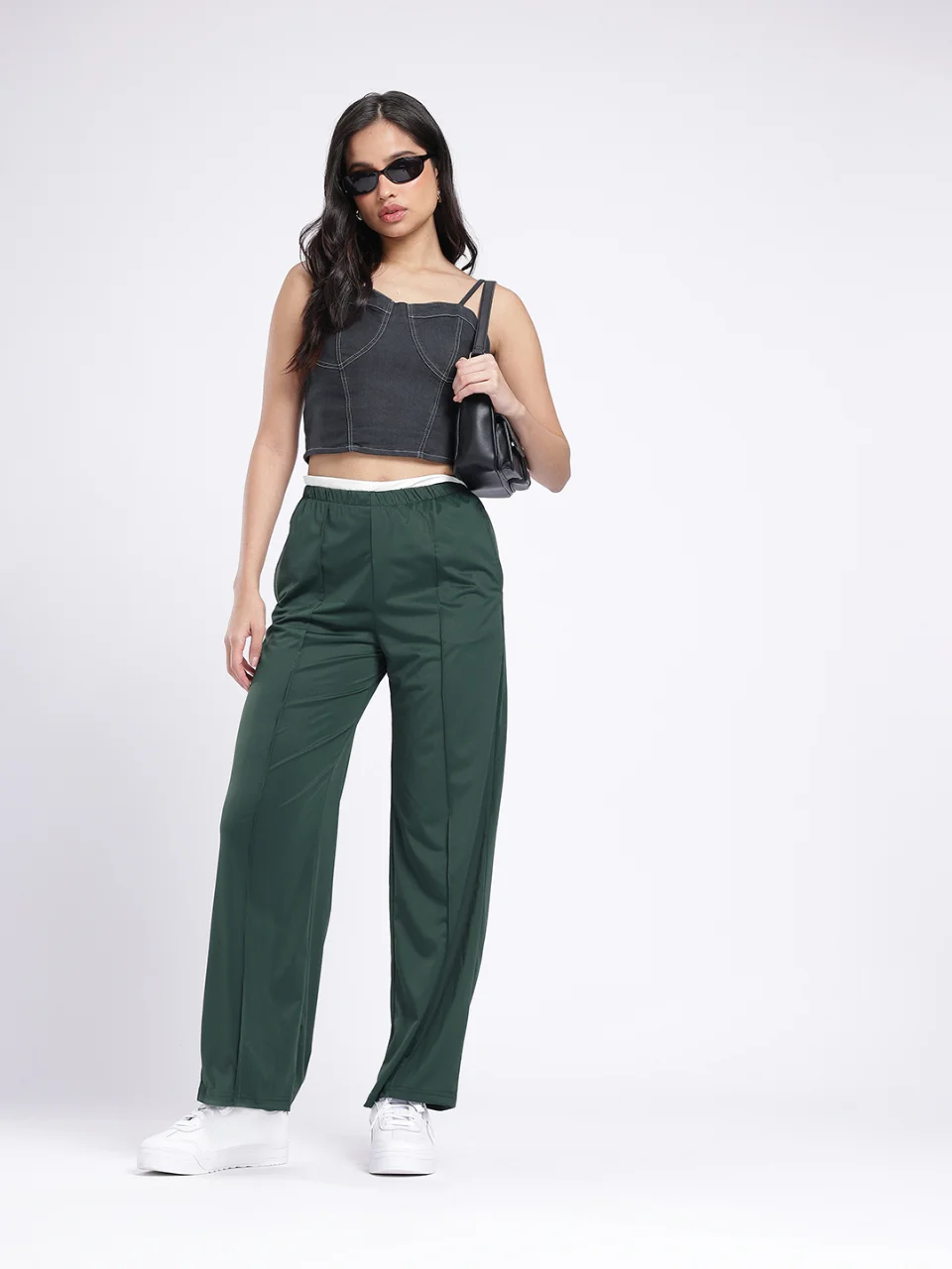 Women Textured Relaxed Fit Toggle Detail Trousers alternate view
