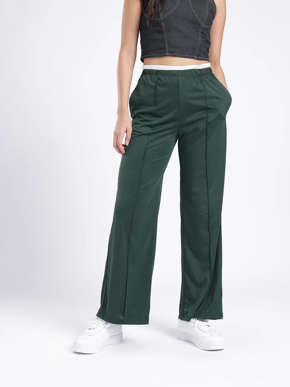 Women Textured Relaxed Fit Toggle Detail Trousers - View 3