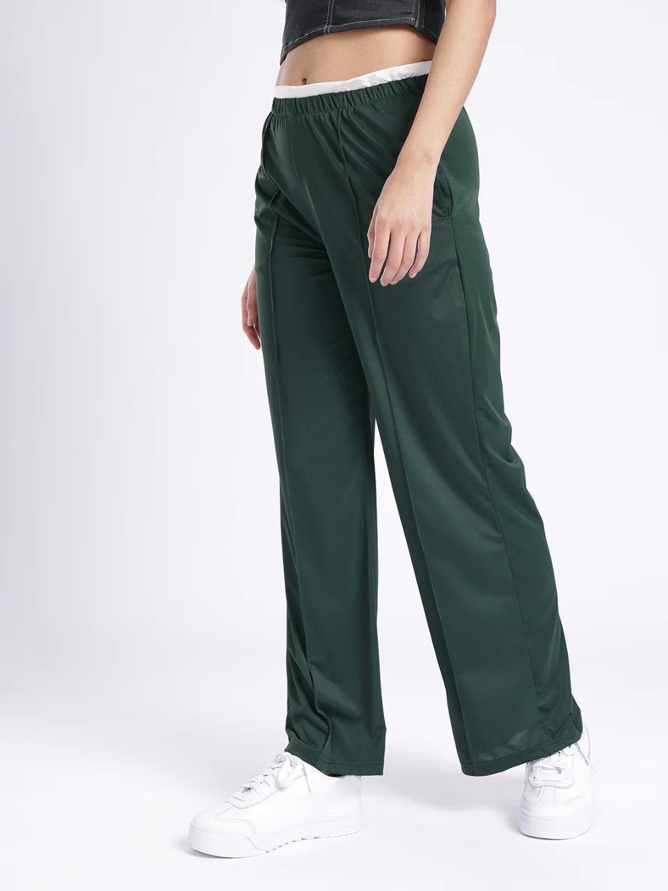 Women Textured Relaxed Fit Toggle Detail Trousers - View 4