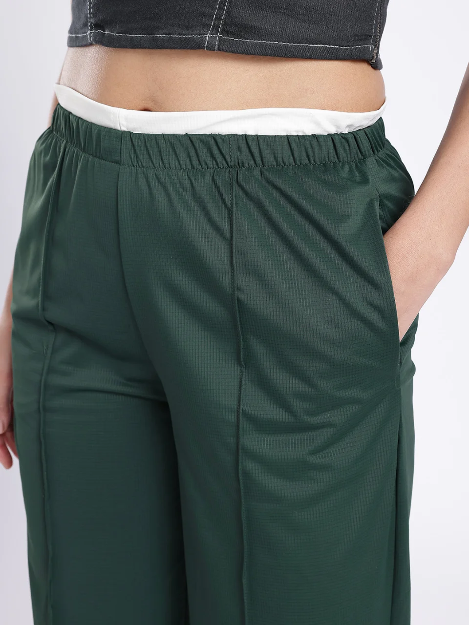 Women Textured Relaxed Fit Toggle Detail Trousers - View 5