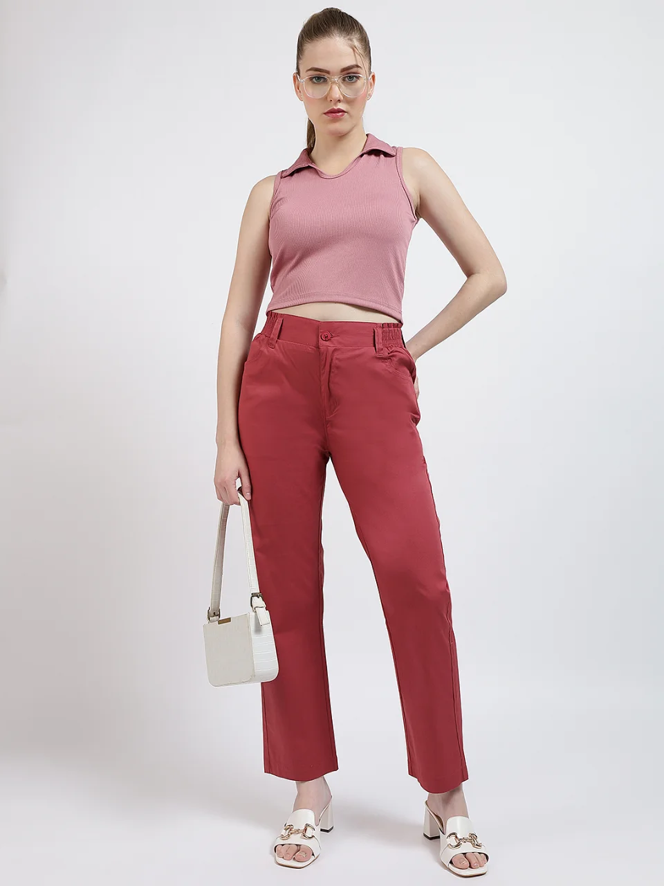 Women’s Sleeveless Ribbed Collared Crop Top - View 5