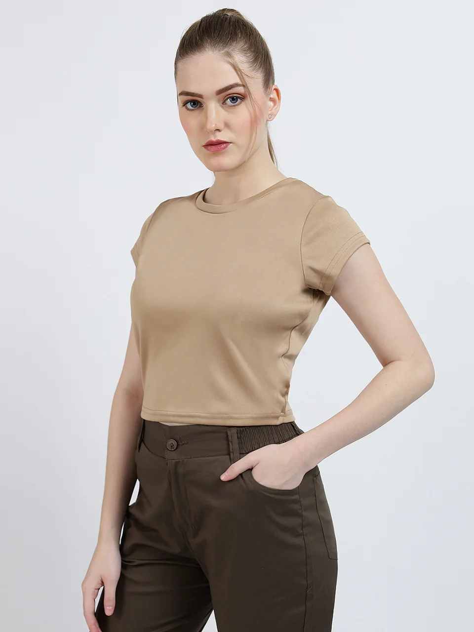 Women’s Short Sleeve Round Neck Crop Top alternate view