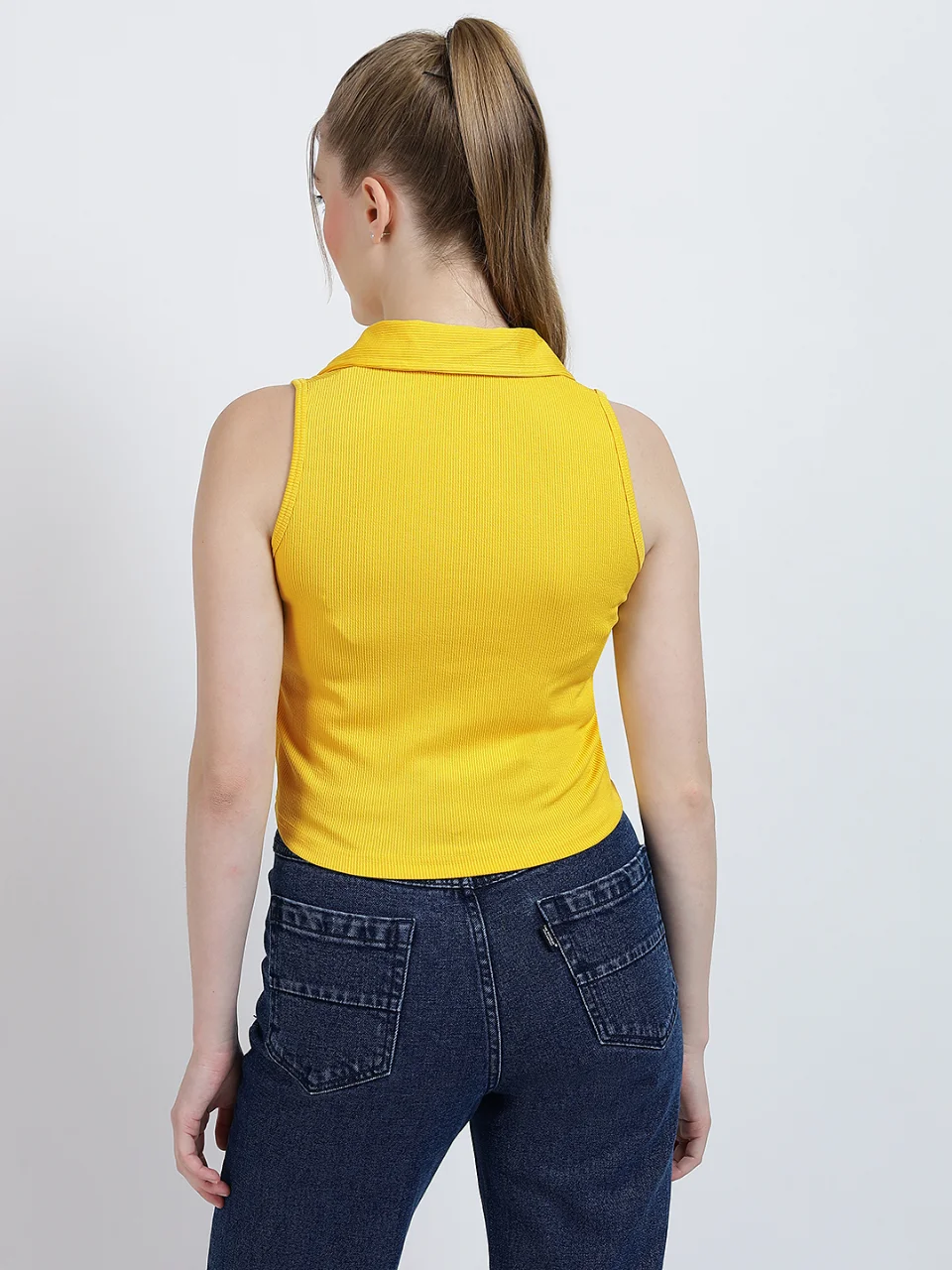 Women’s Sleeveless Collared Crop Top - View 4