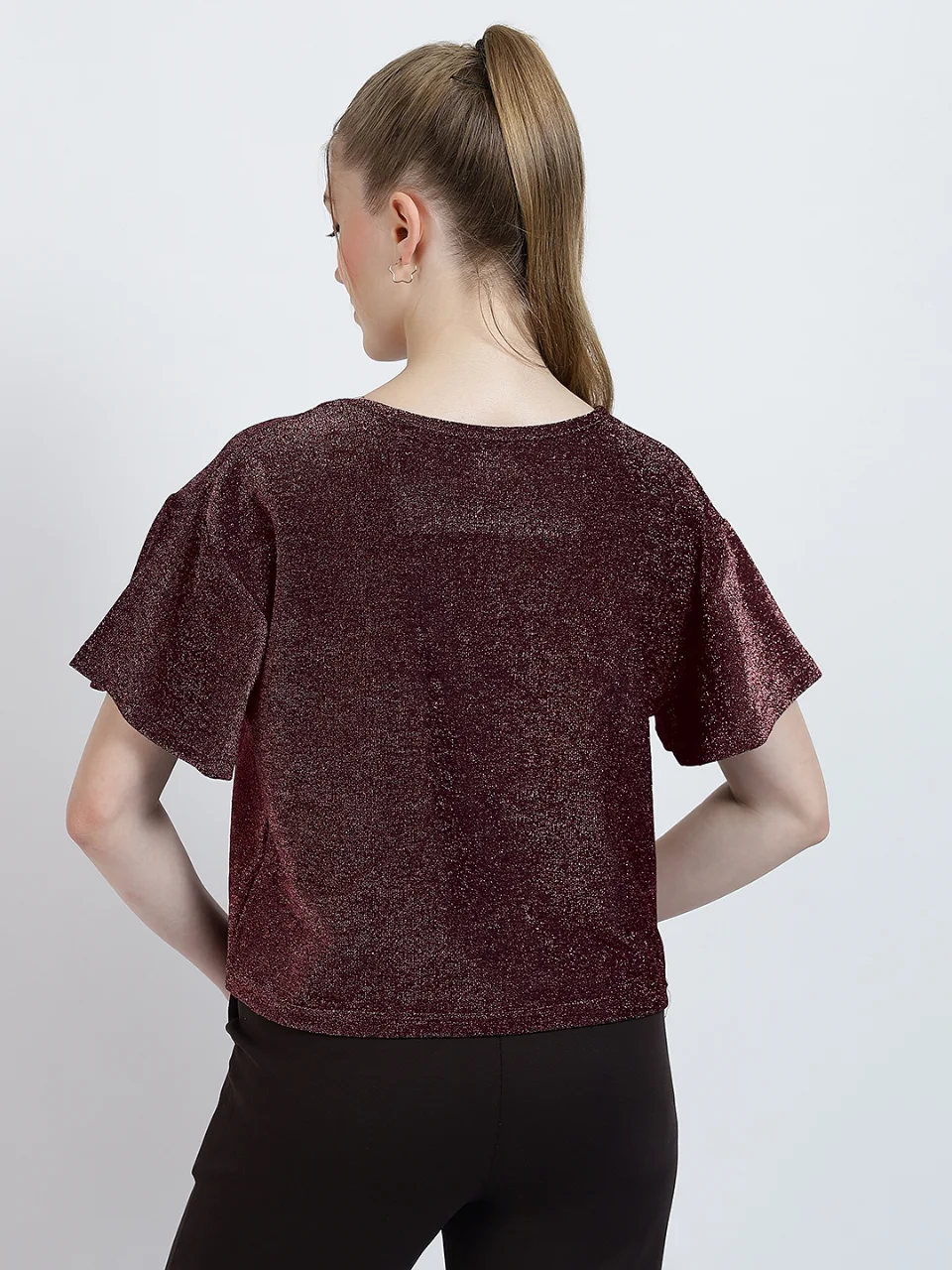Women's Metallic Glitter Round Neck T-Shirt - View 4