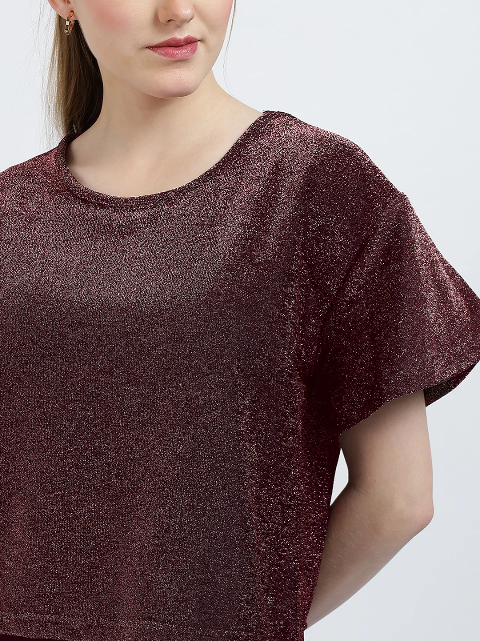 Women's Metallic Glitter Round Neck T-Shirt - View 6
