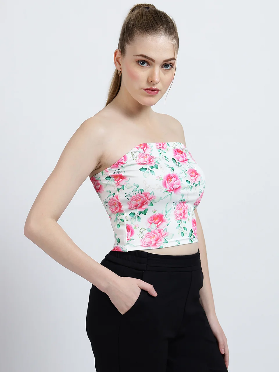 Women’s Floral Printed Strapless Tube Top - View 3