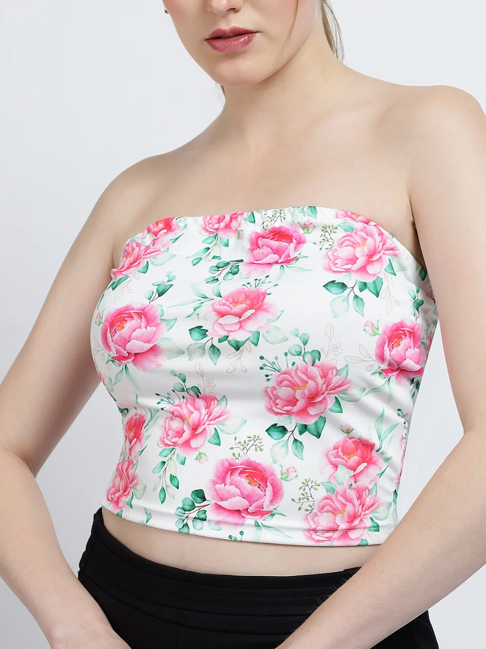 Women’s Floral Printed Strapless Tube Top - View 6