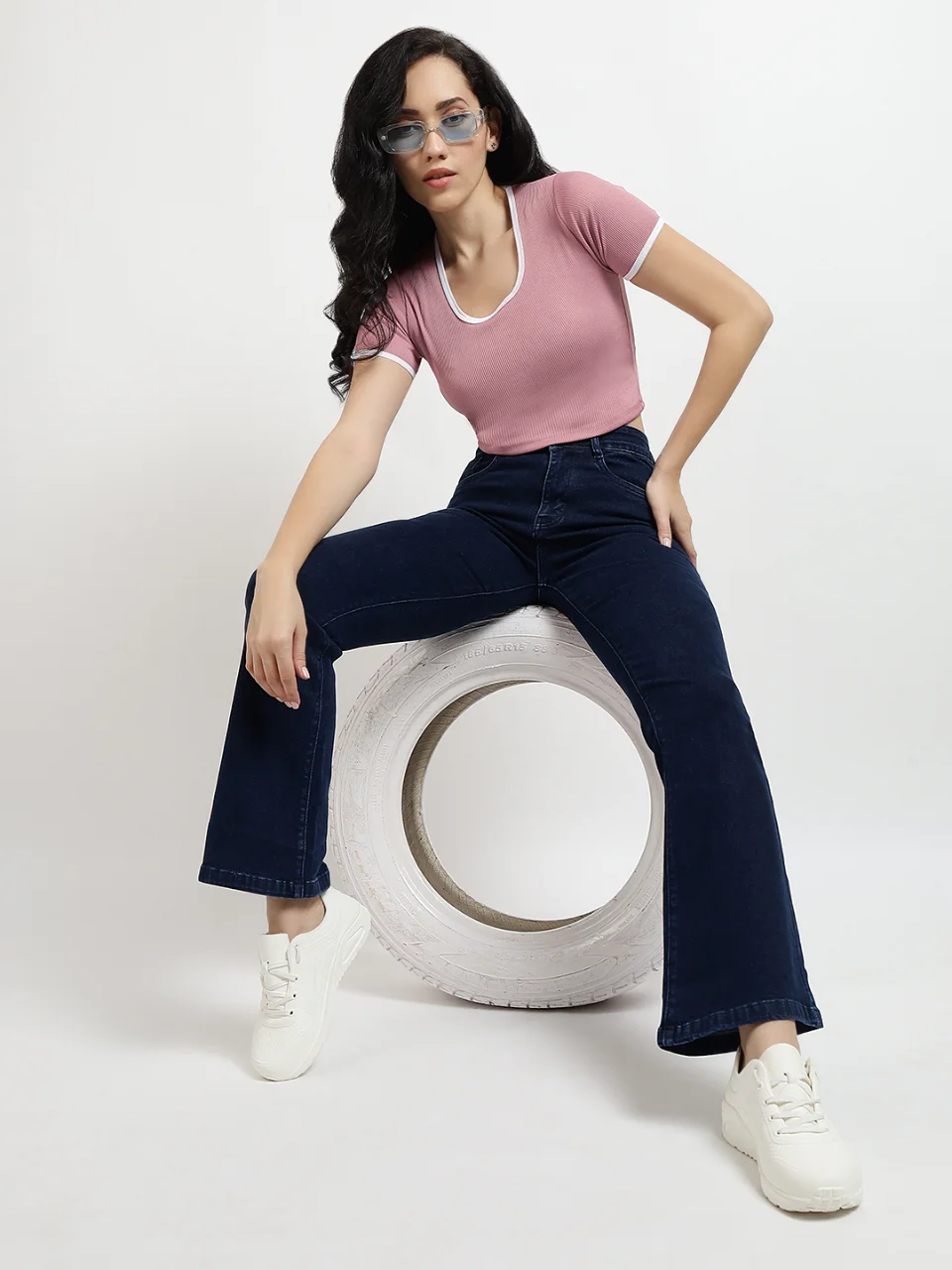 Women Dusty Pink Ribbed Ringer Crop Top - View 5