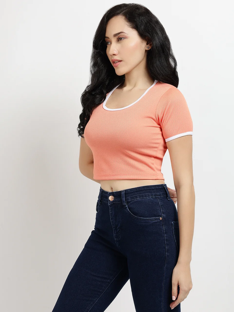 Women's Peach Ringer Crop Top alternate view