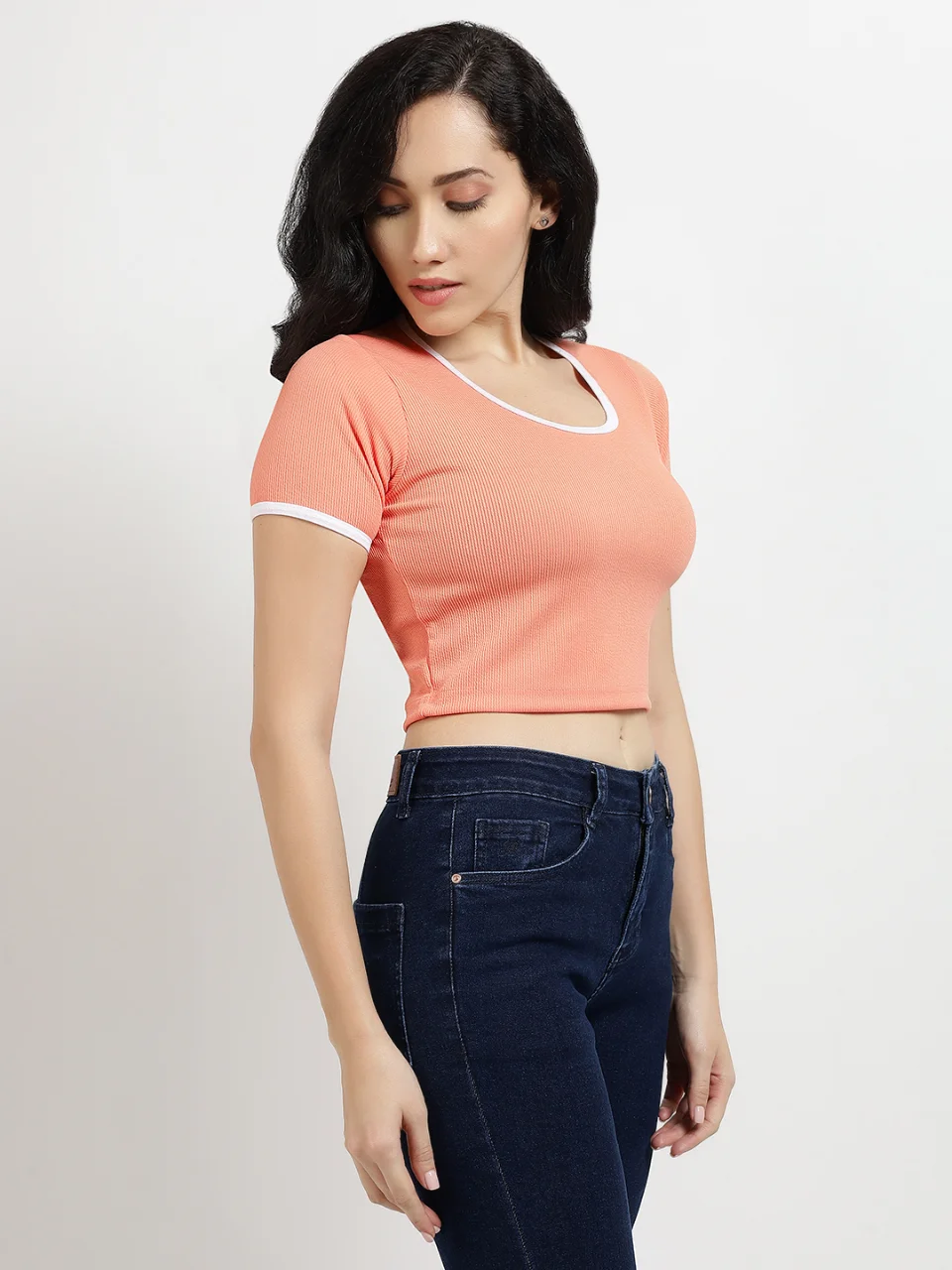 Women's Peach Ringer Crop Top - View 3