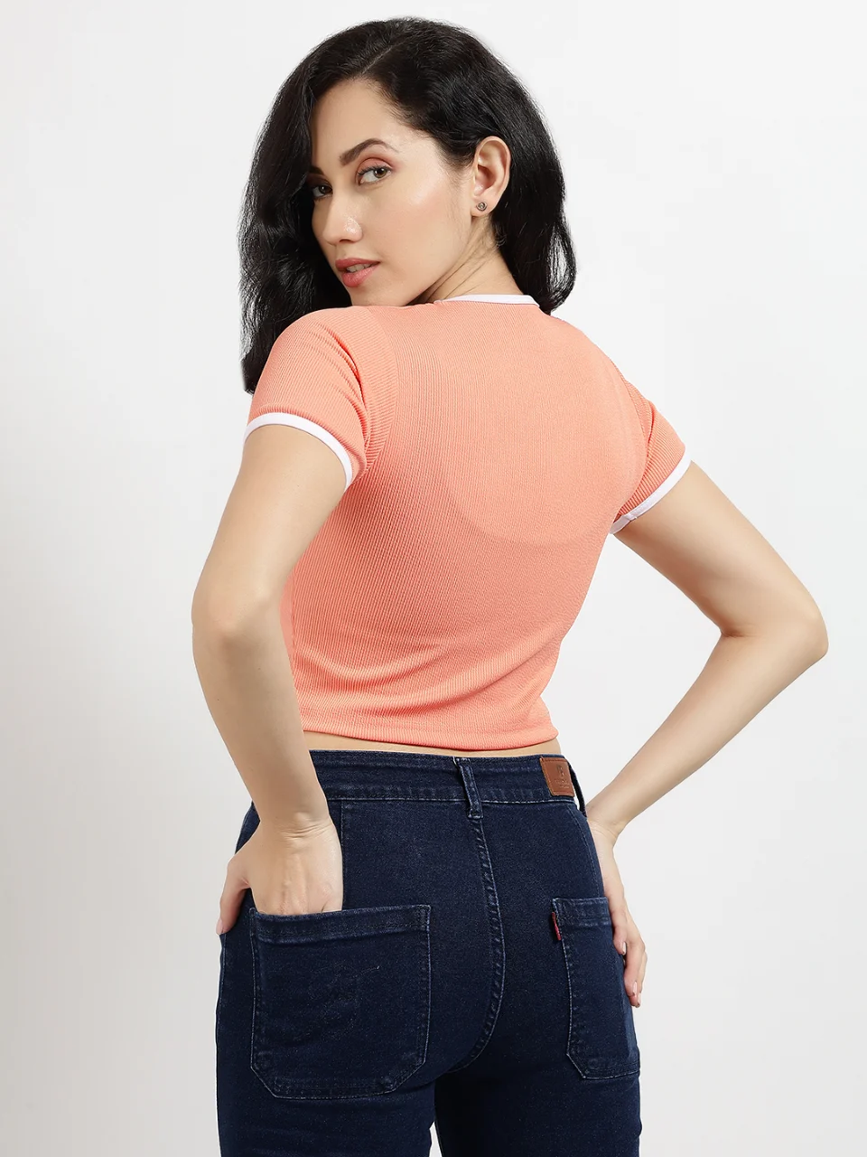 Women's Peach Ringer Crop Top - View 4