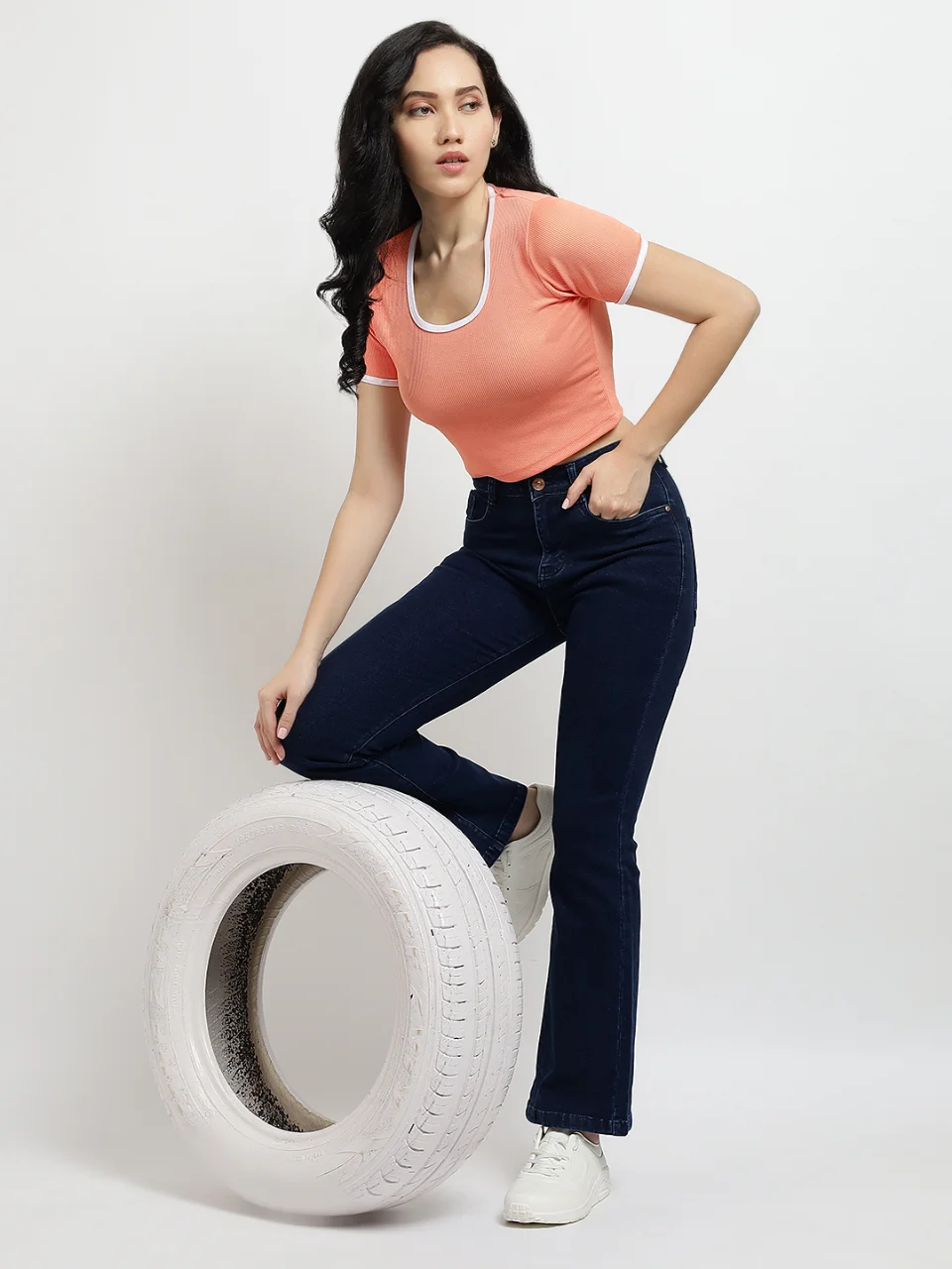 Women's Peach Ringer Crop Top - View 5