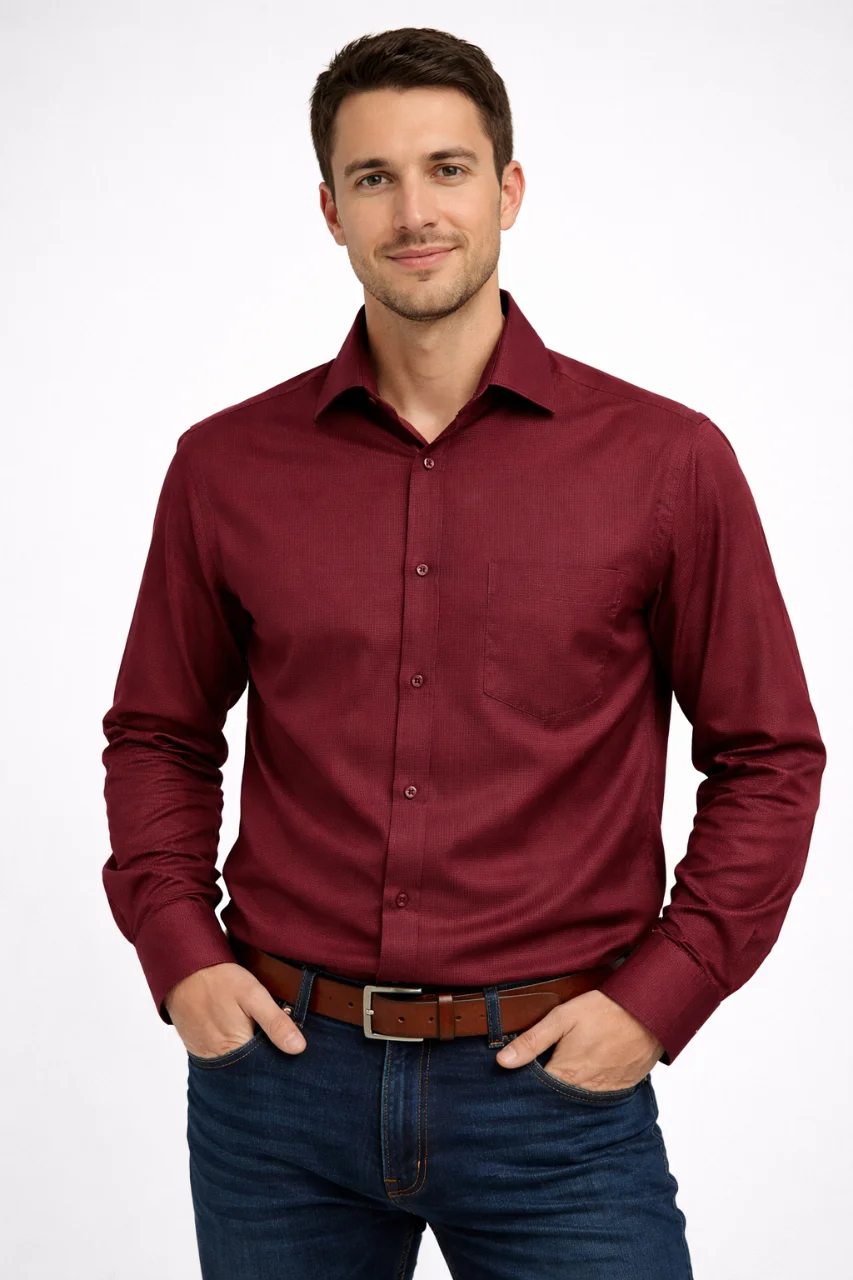 Men’s Premium Maroon Cotton Textured Shirt – Regular Fit | Full Sleeve