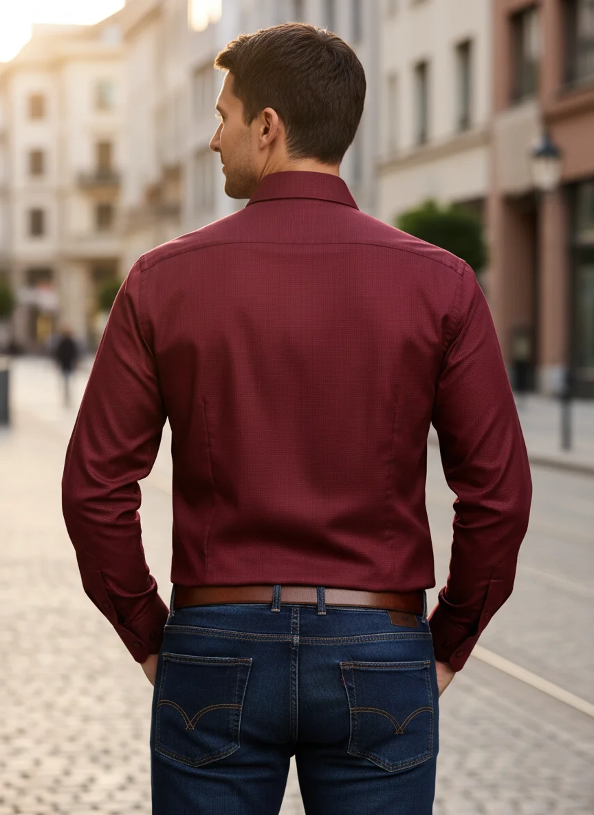 Men’s Premium Maroon Cotton Textured Shirt – Regular Fit | Full Sleeve - View 5