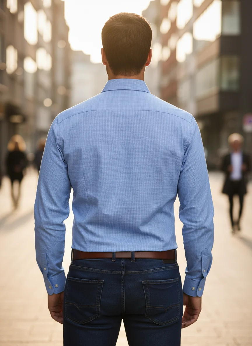 Men’s Premium Light Blue Cotton Textured Shirt – Regular Fit | Full Sleeve - View 5