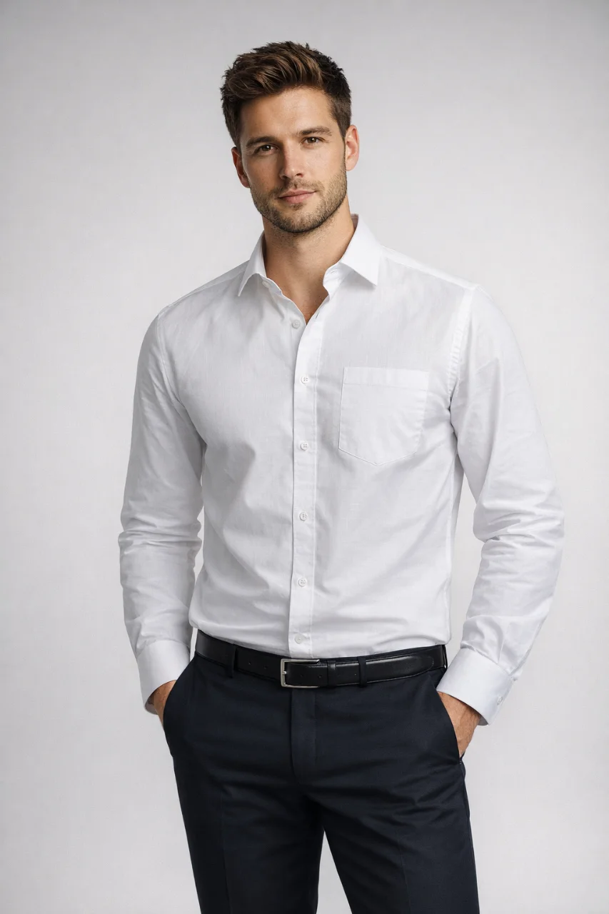 Men’s Premium White Pure Cotton Shirt – Regular Fit | Full Sleeve | Plain Fabric