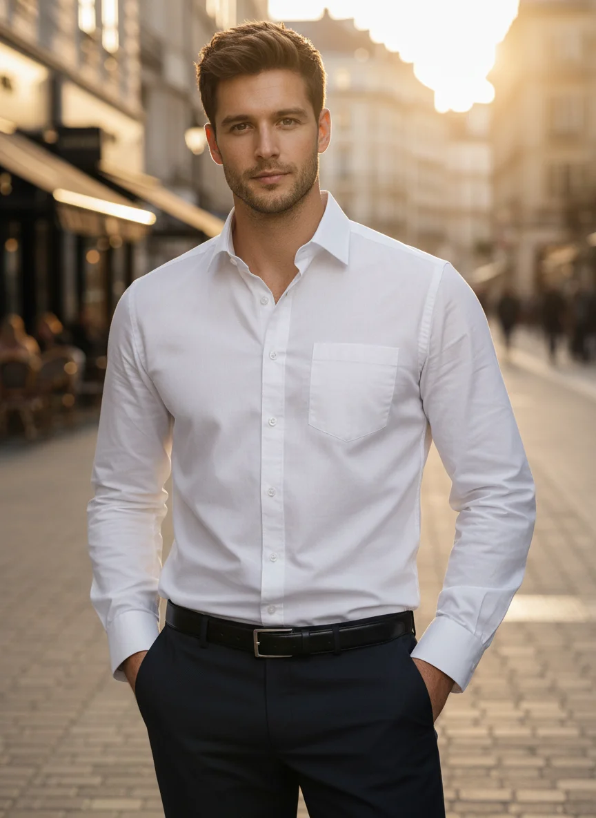Men’s Premium White Pure Cotton Shirt – Regular Fit | Full Sleeve | Plain Fabric - View 5