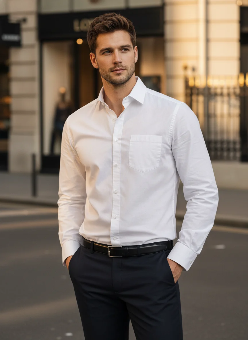 Men’s Premium White Pure Cotton Shirt – Regular Fit | Full Sleeve | Plain Fabric alternate view