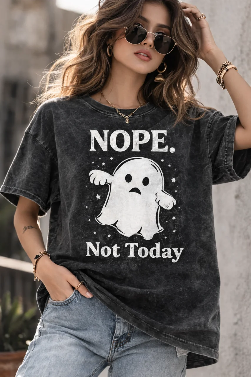 NOPE Not Today Acid Wash Black Graphic Printed Cotton Oversized T-Shirt for Women