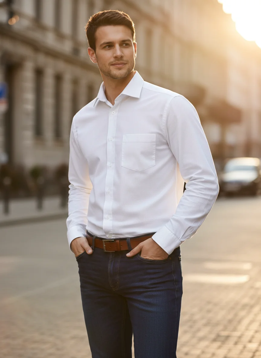 Men’s Premium Light White Cotton Textured Shirt – Regular Fit | Full Sleeve alternate view