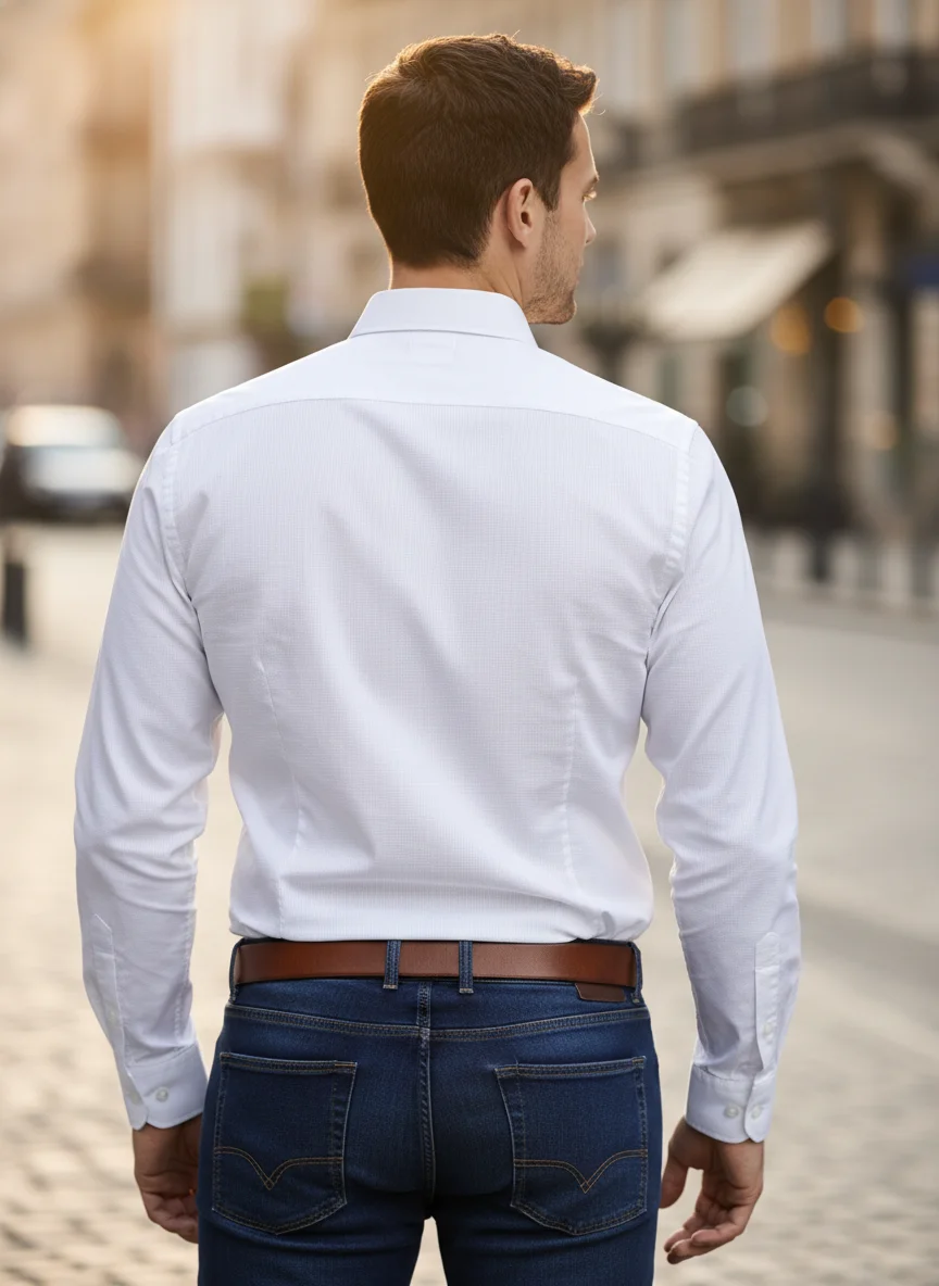 Men’s Premium Light White Cotton Textured Shirt – Regular Fit | Full Sleeve - View 3